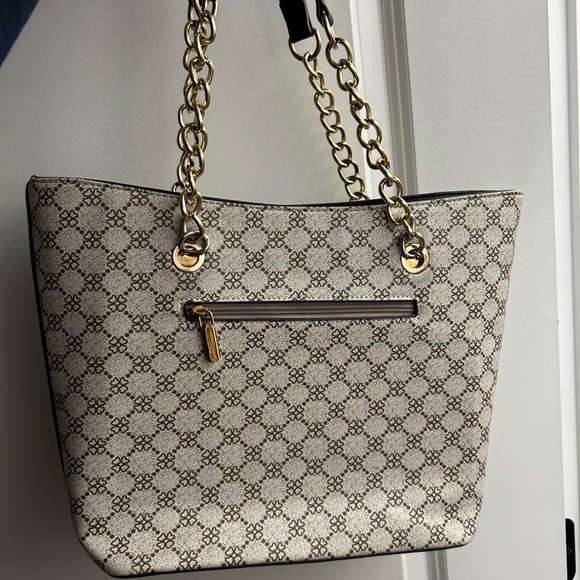 Anne Klein Cream Patterned Tote with Gold Chains - Picture 2 of 8